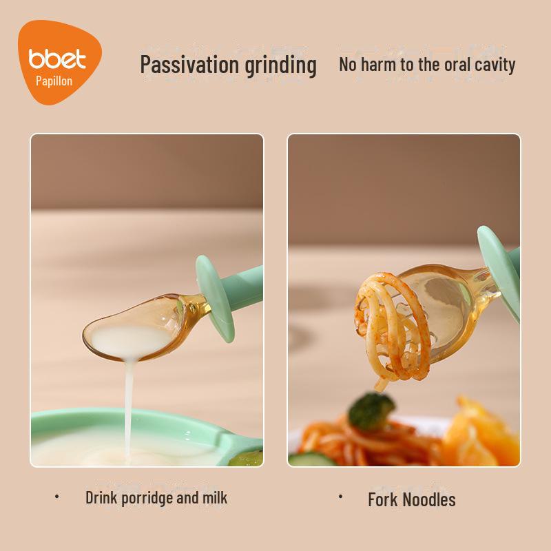 Baby Silicone Spoon Set: Training Tableware with Stainless Steel Digging Spoon for Kids.