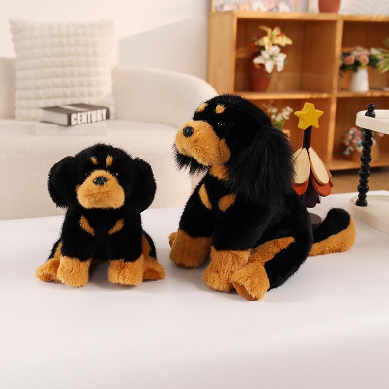 Soft Plush Rottweiler Dog Toy Plush Doll Black Tan with Floppy Ears and Sweet Faces Stuffed Kawaii Puppy Cute Cozy Display Accent