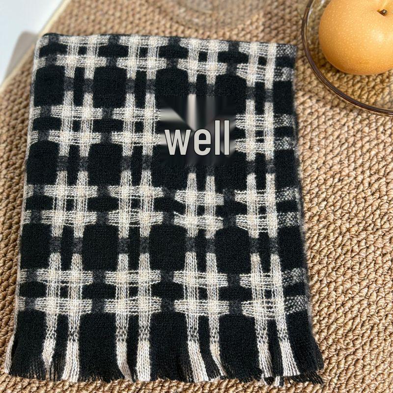 Women's Faux Cashmere Plaid Scarf - Korean Style, Thick & Warm Autumn/Winter Shawl