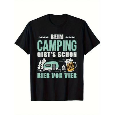 Men's Retro Camping and Beer Pattern T-shirt Printed _Camping Is Better Than Drinking Beer_ - Ideal Gift for Camping Enthusiasts