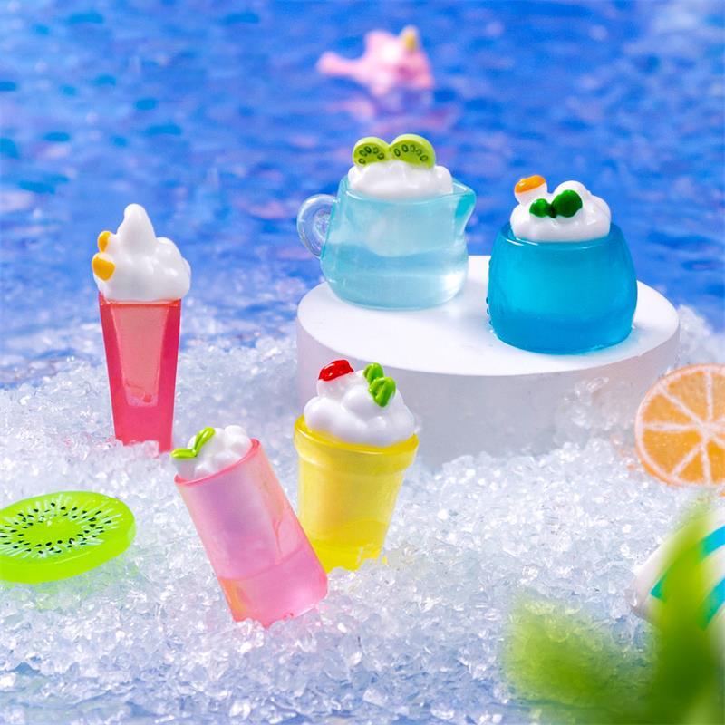 5 szt. Uroczy Kubek na Zimny Napój z Lodem Lśniące Ozdoby Mikrokrajobrazu Domek dla Lalek Zabawki Dekoracja Domu Akcesoria Żywiczne DIY Prezenty dla Dzieci