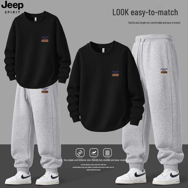 JEEP SPIRIT Men s 2025 Autumn Geometric Print Sweatshirt & Sweatpants Set L