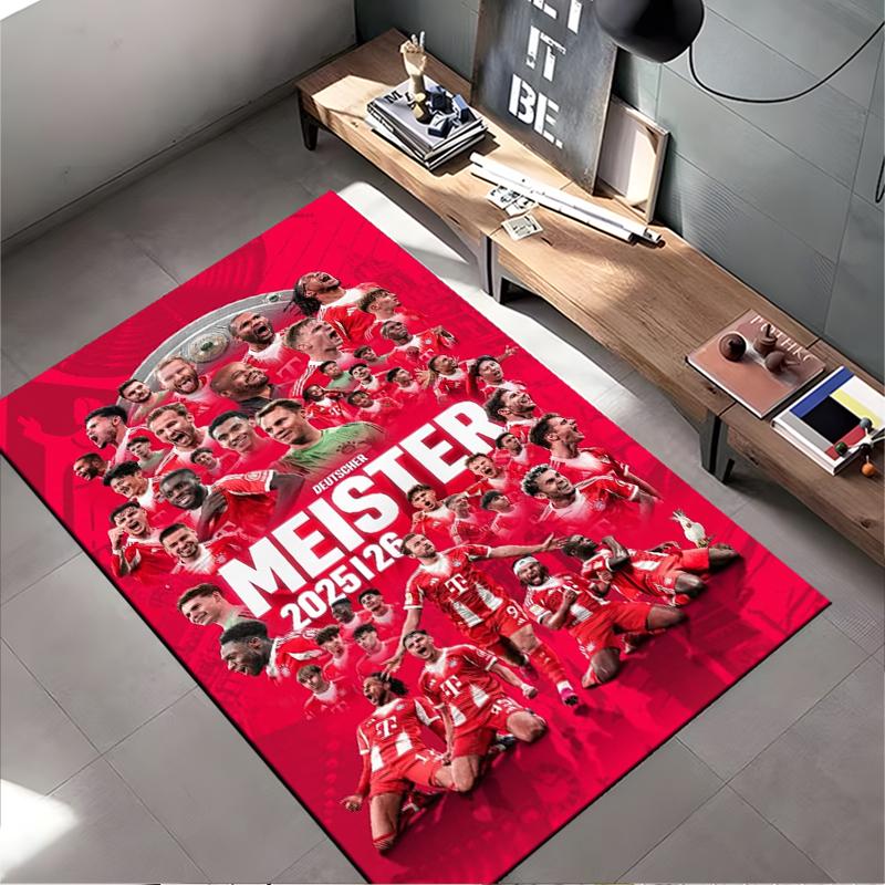 Sports Area Rug, Bayern Munich Deutscher Meister 2025/26 Champions Team Celebration Red Print, Fan Cave Decor, Non-Slip Mat