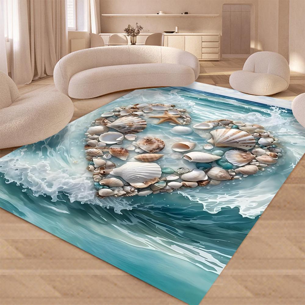 New Starfish Beach Shell Sea Star Sand Carpet Rug for Living Room Bedroom Home Sofa Decoration,Kids Play Non-slip Floor Mat