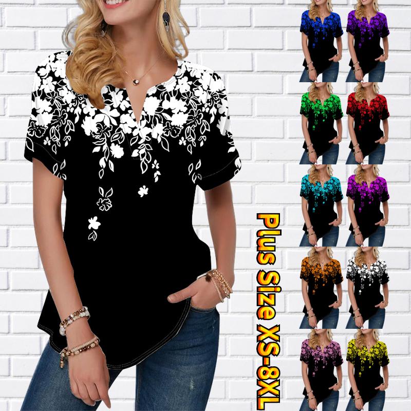 

Женская летняя футболка с падающими цветами с принтом футболки с коротким рукавом повседневные топы с короткими рукавами с V-образным вырезом