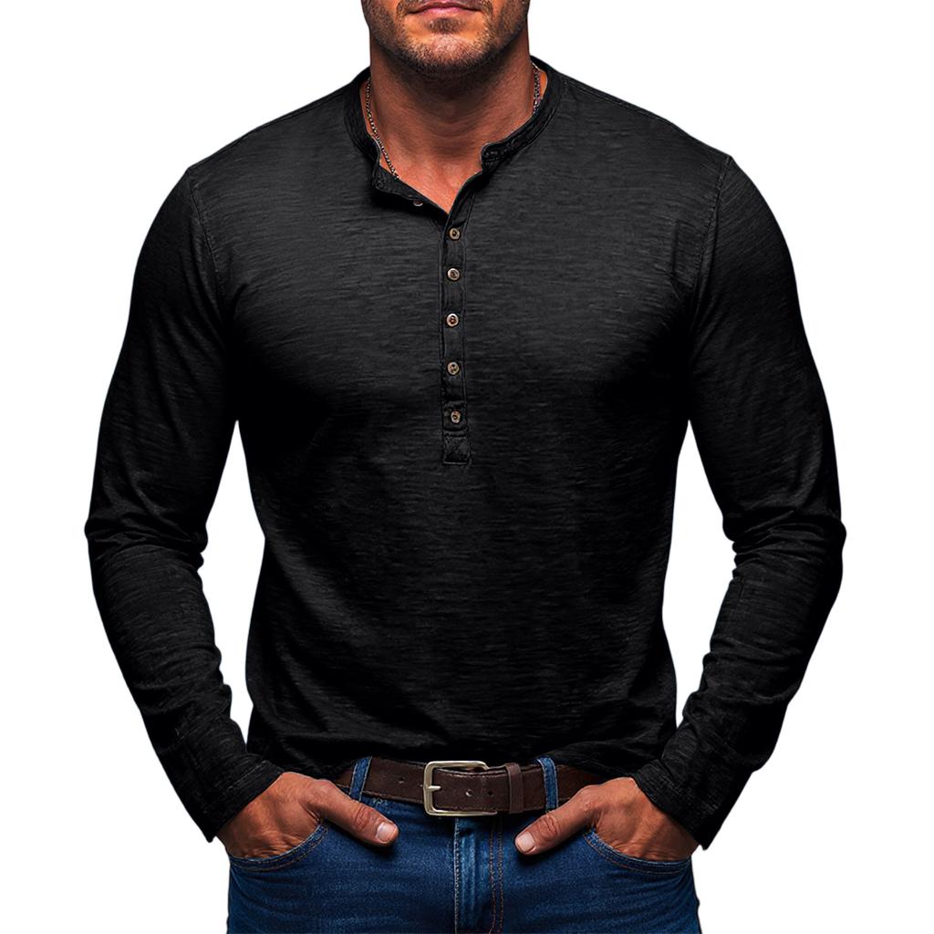 Men'S Button Up Long Sleeved Fashionable Casual Sports Top