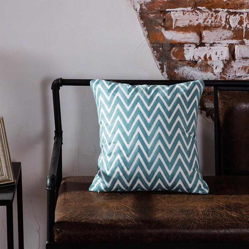 45x45cm Green Blue Geometric Cotton Embroidery Sofa Cushion Cover Home Living Room Pillow Case Bedroom Decoration