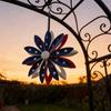 Metal Windmill Feature With Bright Red And Dark Blue Blades Great For Garden Landscape Lawn Yard And Deck Enhancement