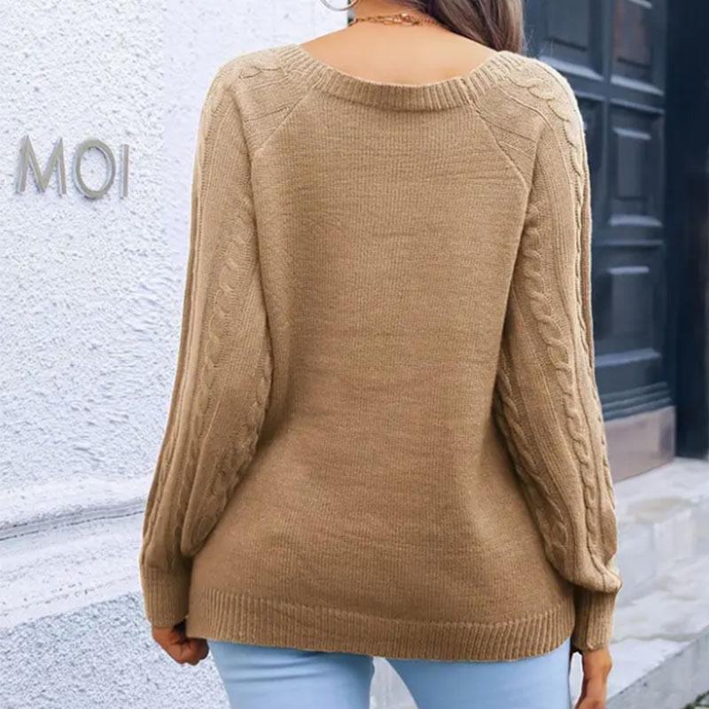2024 Autumn/Winter Women's Casual Square Neck Button Cable Knit Sweater