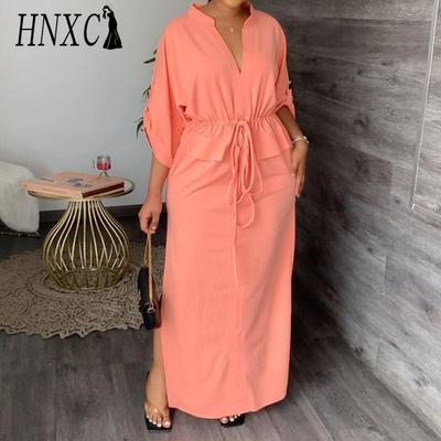 Spring Women's 3/4 Sleeves Wear Features An Elegant and Fashionable Solid-color Long High-waisted Dress for Women