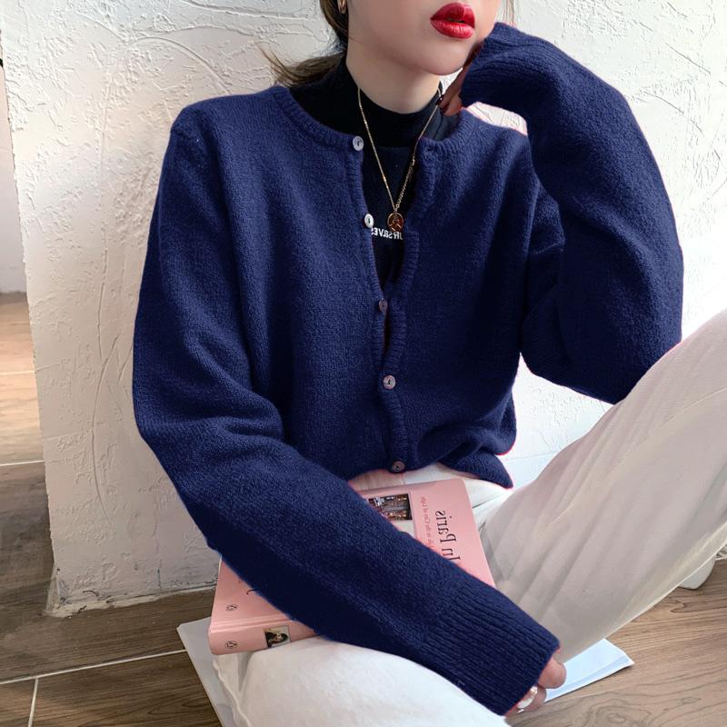Seasonal Women's Clothing Korean Retro Fashion Base Shirt Loose Casual Short Sweater Knitted Jacket