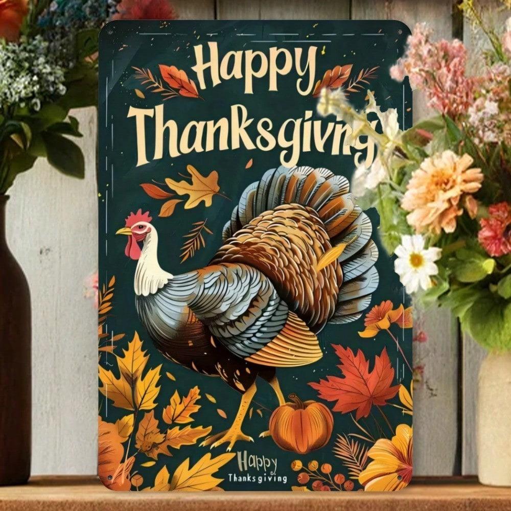 Metal Wall Art Thanksgiving Turkey Poster, 8x12 Inch Durable Iron Fall Bar Decoration