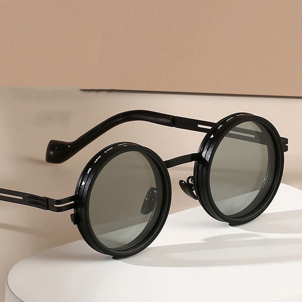 Round Polarized Sunglasses 9 Level Dimming Anti-UV Glasses Clarity Adjustable Sunglasses  Cycling