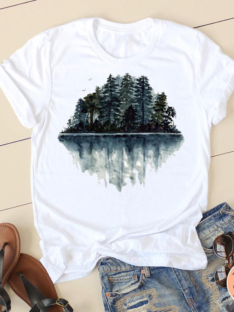 Short Sleeve Watercolor Flamingo Beach Ladies Summer Graphic Tee Tshirts Casual Clothing Women Fashion Female T Print Clothes