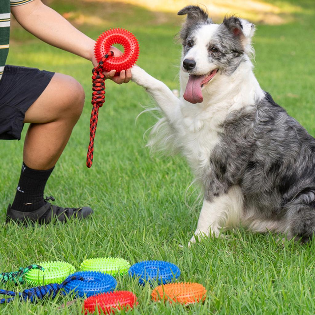 Yousheng Spiked Ring Dog Chew Toy for Aggressive Chewers Interactive Squeaky Spiky Ring with Rope Dog Training Fetch Toy for Small Medium Large Dogs