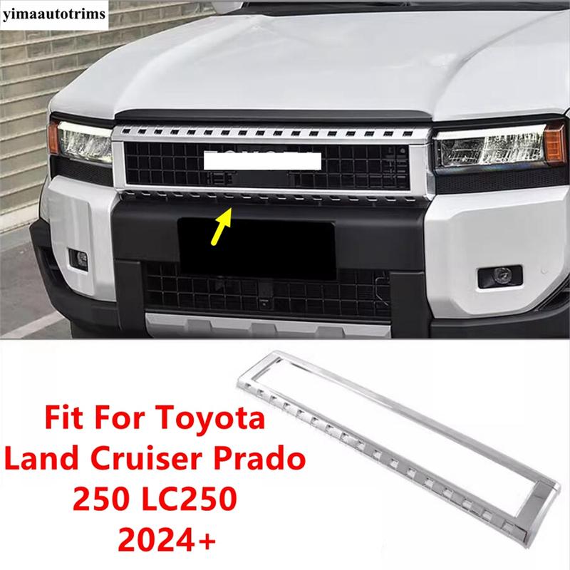 Front Upper Middle Grille Mesh Frame Panel Cover Trim For Toyota Land Cruiser Prado 250 LC250 2024 2025 ABS Chrome Accessories