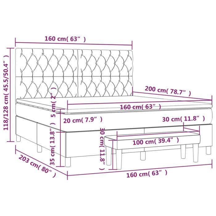 3138034 vidaXL Lit à sommier tapissier et matelas Vert foncé 160x200cm Velours