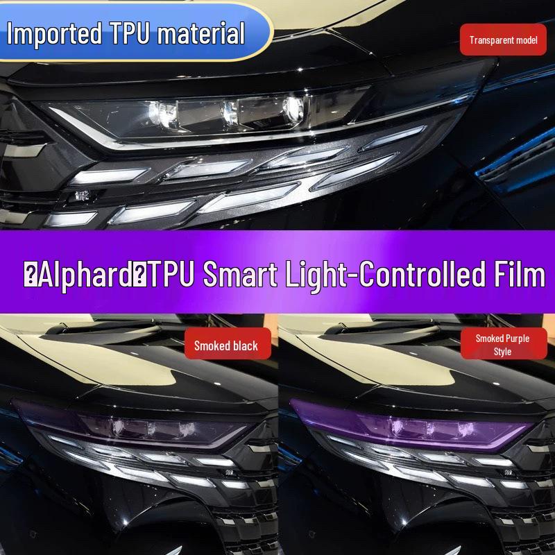 Black Warrior Smoked Headlight & Center Pillar Film for 25 Toyota Alphard Models - TPU Gloss Black