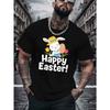 European Size Men's Easter Bunny & Egg Print Short Sleeve T-Shirt - Lightweight Breathable Round Neck Summer Top with Rabbit & Egg Pattern