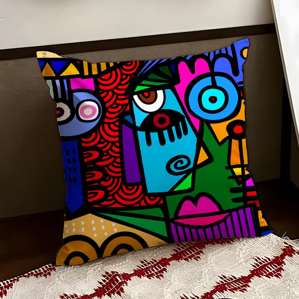 Colorful Abstract Faces Cushion Cover Reversible Soft Durable Pillow Cover Home  Car MultiScene Use for Daily Comfort