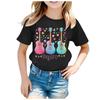 Summer Round Neck 3D Guitar Printed Top Fashionable Casual Short Sleeved Children's Girl T-shirts