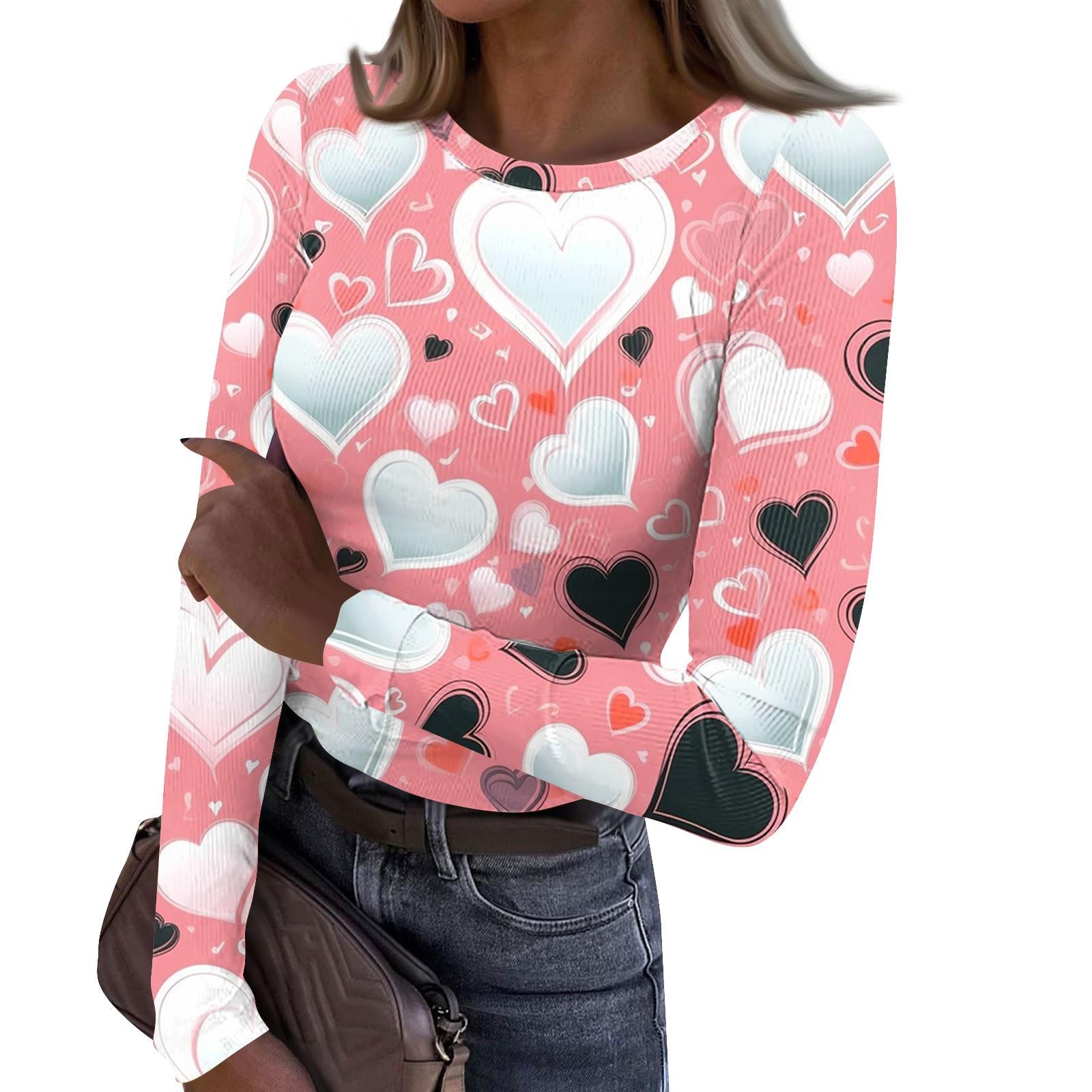 

Женская и зимняя футболка с тонким низом, модная повседневная футболка с градиентным принтом и круглым вырезом, пуловер с длинным рукавом XL арбуз красный