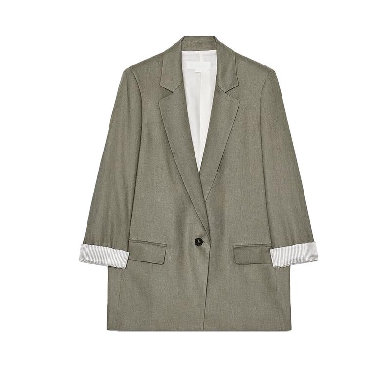 

Весенняя Новая Женская Одежда с Подплечниками, Принтом на Манжетах, Повседневный Пиджак из Смеси Льна 2686709 Medium khaki L