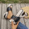 Foreign Trade Large Size Thick Heel Sandals Women's 2025 Summer New One-word Buckle Beach Fashion Sandals Shoe Buckle