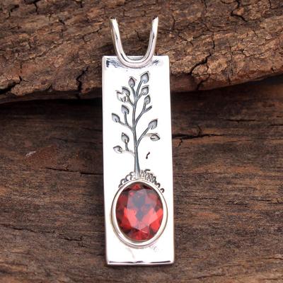 925 Sterling Zilver, Granaat Hanger, Januari Geboortesteen Sieraden, Cadeau Voor Haar, Fijne Hanger, Levensboom Sieraden