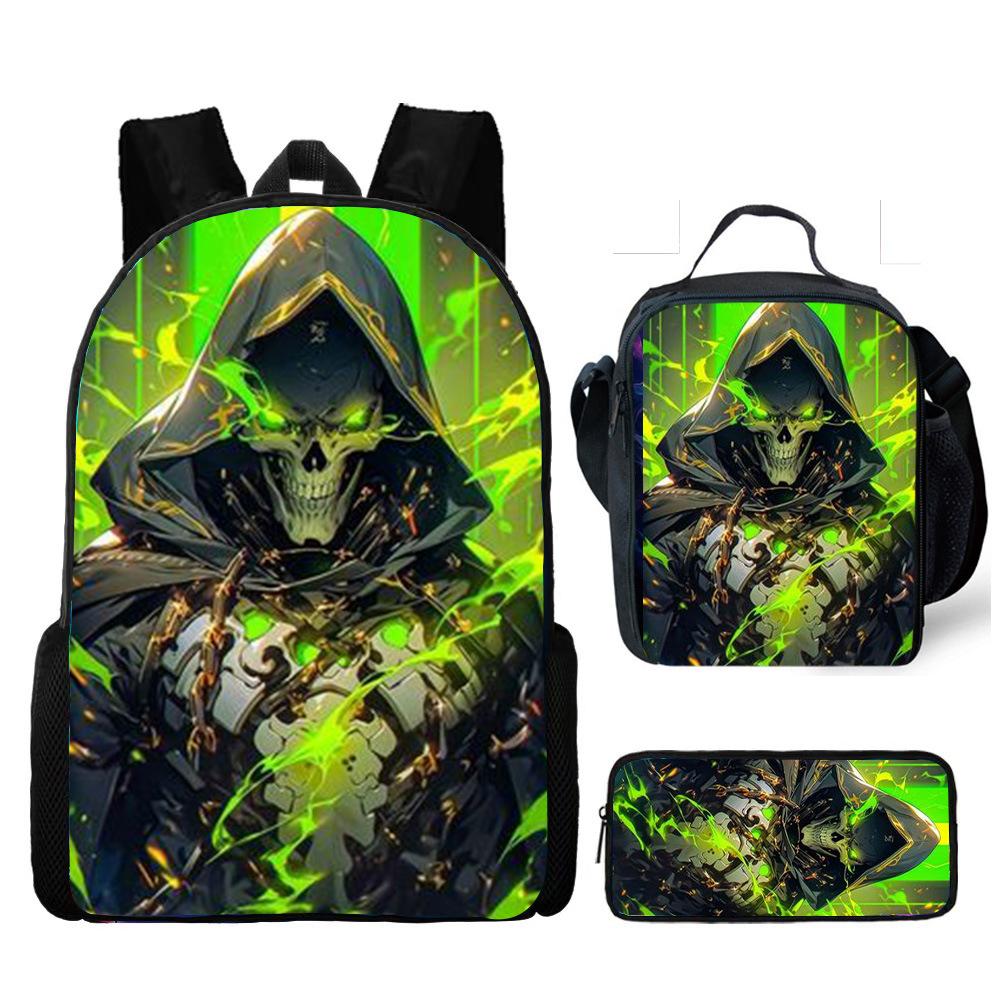 Hot Selling Skull Backpack Three Piece Set Printed Primary and Secondary School Backpack Meal Bag Pencil Case