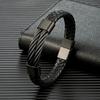 Punk Men Jewelry Non-fading Steel Wire Rope Leather Bracelet Vintage Cuff Charm Bracelet for Men Jewelry Street Gifts