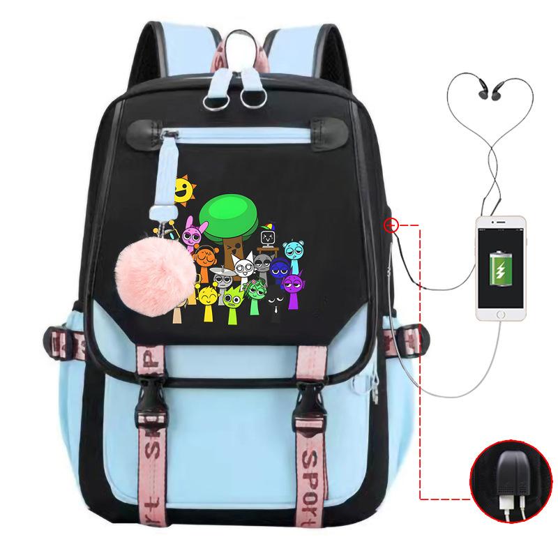 Personality Trend Cartoon Printing Double Shoulder College Style Student Leisure Schoolbag Multi-function Large Capacity