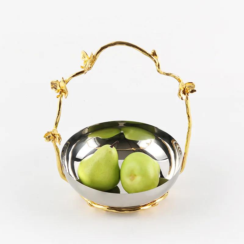 Metal Stainless Steel Tray Three-dimensional Butterfly Handle Desktop Storage Container Silver Fruit Bowl Jewelry Dish
