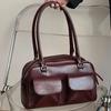 Women's Zipper Shoulder Bag Fashion Top Handle Bag Casual PU Leather Tote Handbag Multi Pocket Underarm Bag Vintage Shopping Bag