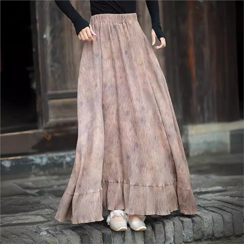 Johnature Femei Fuste Florale cu Imprimeu Vintage Haine Toamnă Patchwork Fuste Femei cu Talie Elastică