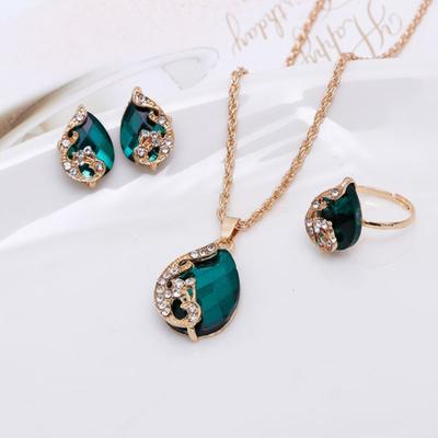 Γυναικεία Rhinestone Peacock Water Drop κρεμαστό κολιέ σκουλαρίκια Δαχτυλίδι Σετ κοσμημάτων