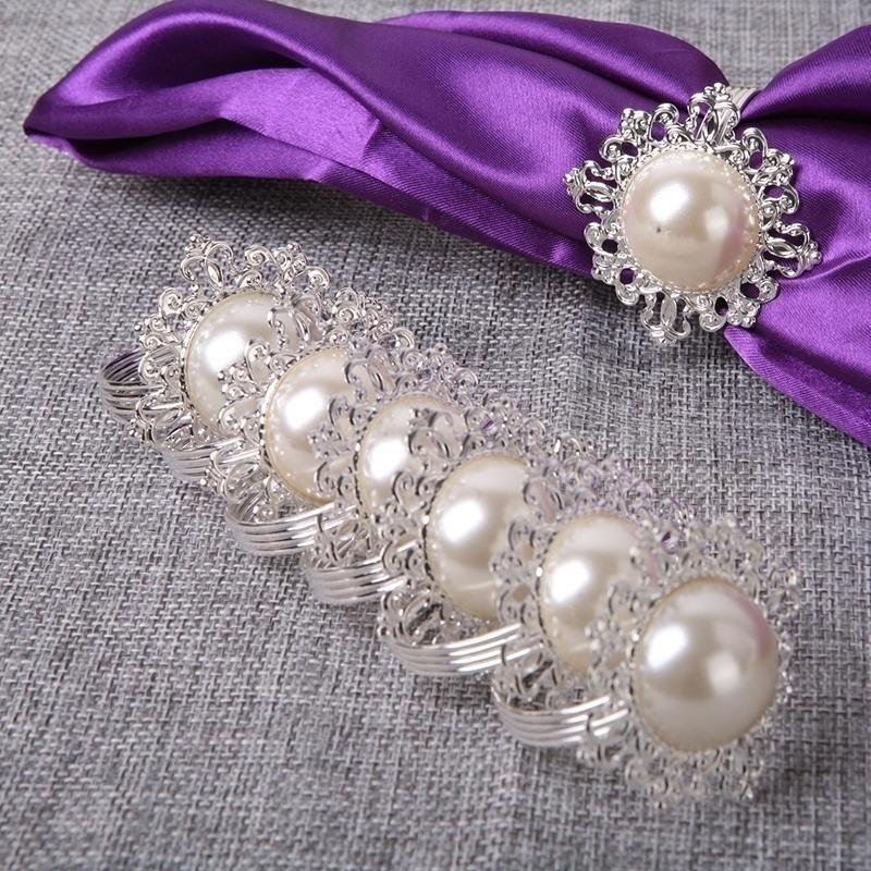 

3 Pcs/set of High Imitation Pearl Napkin Ring Silver Restaurant High-end Dining Table Napkin Ring Iron Napkin Buckle