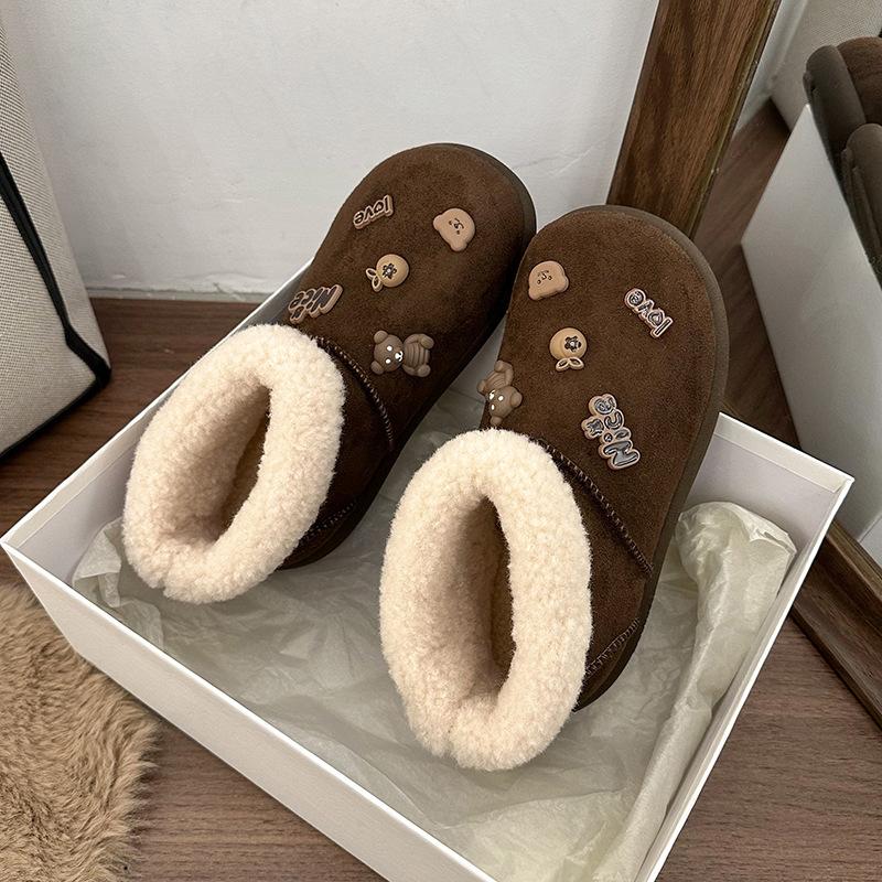 Women's lightweight thick sole winter insulation cartoon fur one snow boots non-slip shock wear casual sports cotton boots