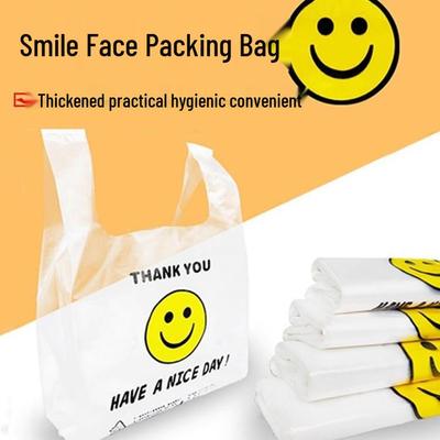 100 Smiley Face Thickened Takeout Plastic Bags - Food Grade, Handheld, Household Use