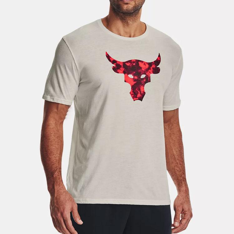 Under Armour Project Rock Brahma Bull Vintage Print Crew Neck T-Shirt Men Ivory-White 1361733-130