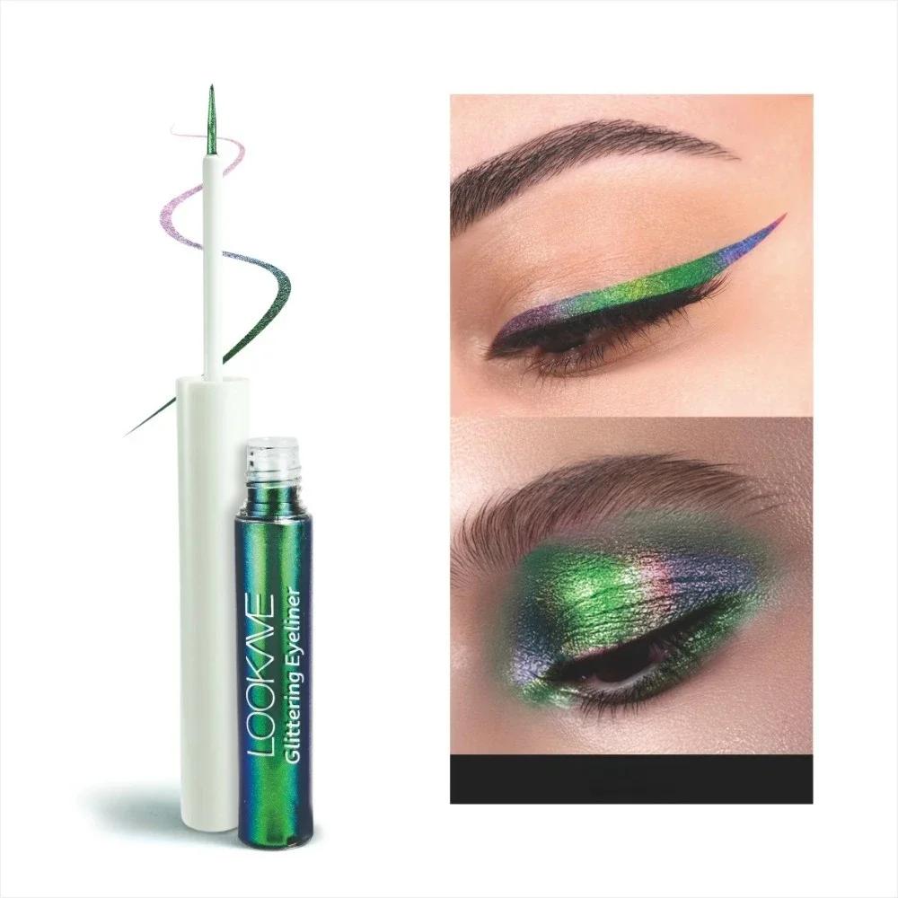 Shiny Chameleon Green Liquid Eyeliner Metallic Eyeshadow Multicolor Eye Liner Pearlescent Polarized Glitter Eye Pigment Makeup