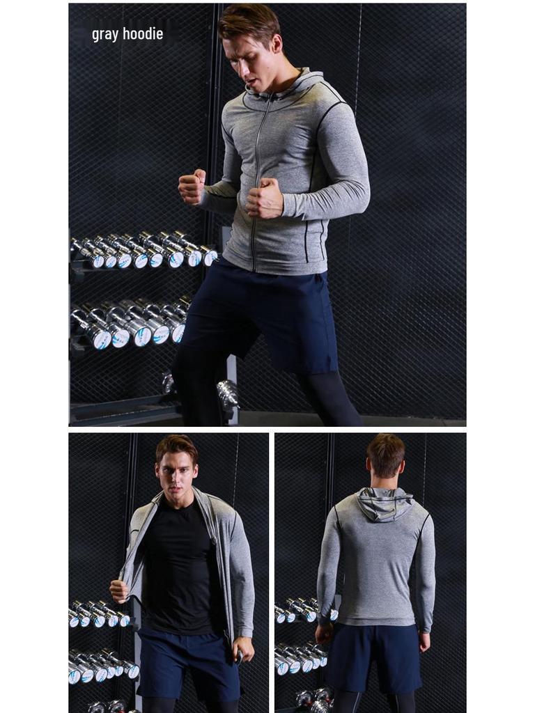 Podzimní/Zimní Rychleschnoucí Sportovní Mikina s Kapucí - Běžecká Fitness Bunda s Dlouhým Rukávem