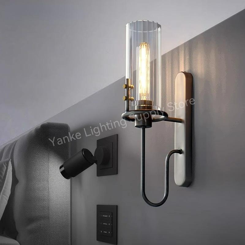 American Retro Industrial LED Wall Lamp Nordic Luxury Glass Crystal Bedside Corridor Mirror Sconces Home Lighting
