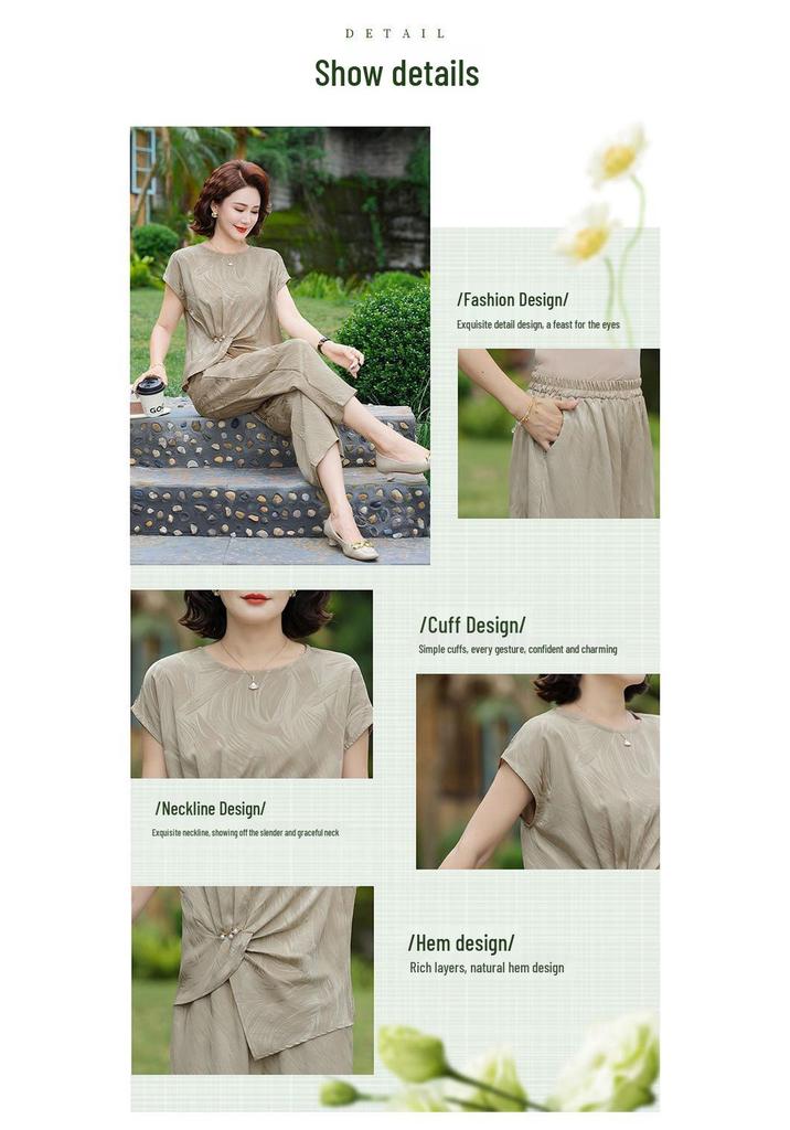 Elegant Summer Set: Stylish Short-Sleeved Top & Large Size Two-Piece for Middle-Aged & Elderly Moms - 2026 Collection