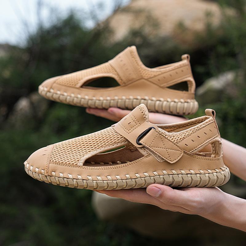 Fashion Mens Net Shoes Breathable Summer Hollowed-out Men Shoes Outdoor Lightweight Casual Shoes Water-wading Anti-slip Handcrafted Shoe