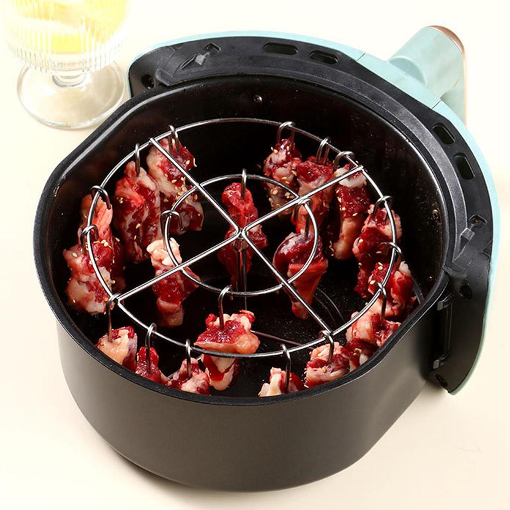 Air Fryer Stand Can Stainless Steel Grill With 24 Skewers Air Fryer Skewer Rack Stainless Steel Wire Rack Kitchen Gadgets Grill