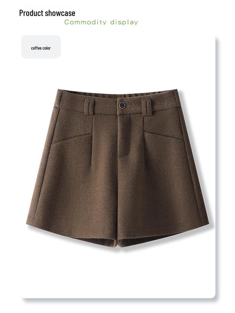 Women's Khaki Wool Trousers: 2024 Autumn/Winter Wide-Leg A-Line Bootcut Shorts