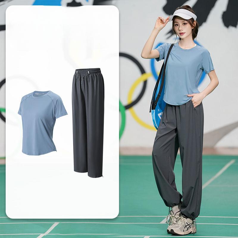 Professional Quick Dry Sports Set Summer Breathable Running Yoga Loose Fitness Short Sleeve Workout Outfit