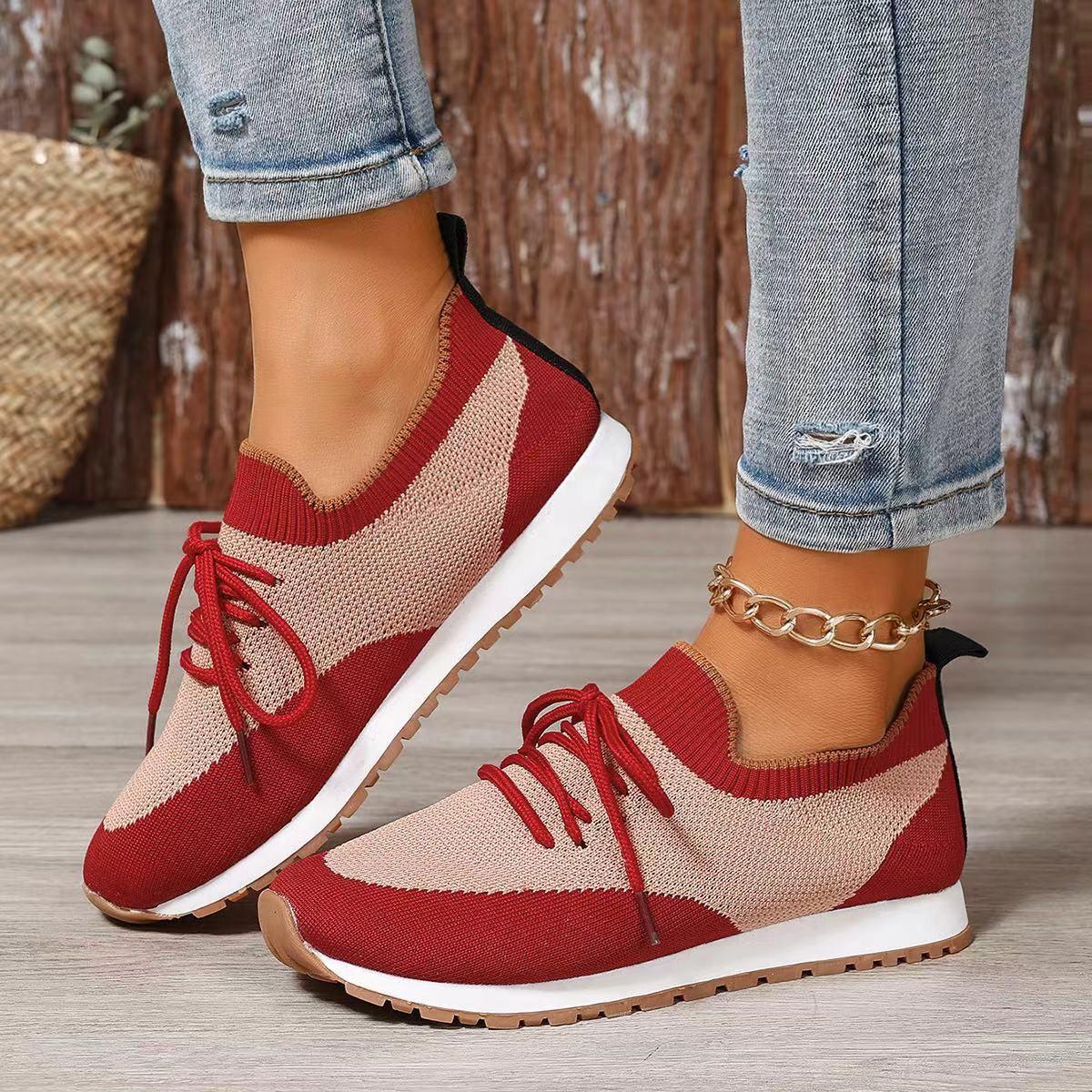 

Spring and Autumn Flying Weaving Lace-Up Shoes 35 червоний