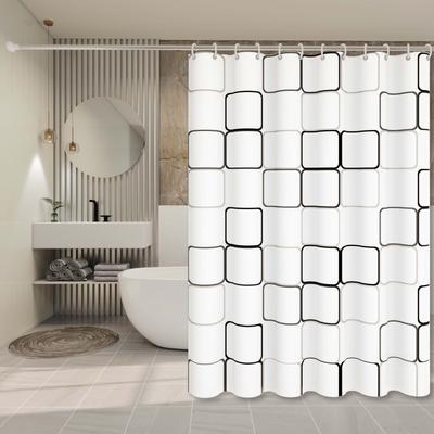 Large Square Geometric Style Shower Curtain, Modern Minimalist Bathroom Partition Curtain, Industrial Style Bathroom Space Decoration Curtain